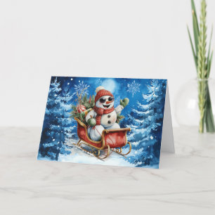 Classic Winter Blue Watercolor Snowman Blank Holiday Card