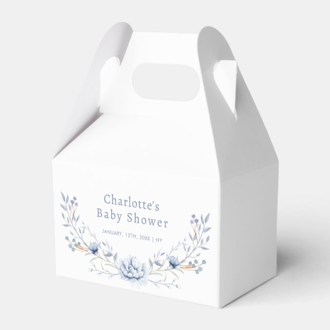Classic Winter Blue Wilflower Floral Baby Shower  Favour Box (Front Side)