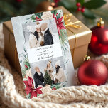 Classic Winter Botanical Two Photo Holiday Card<br><div class="desc">This classic and traditional design features two photo templates with centre blank element for your personalisation on a background of watercolor style poinsettias,  white roses and pine on a misty grey background.</div>