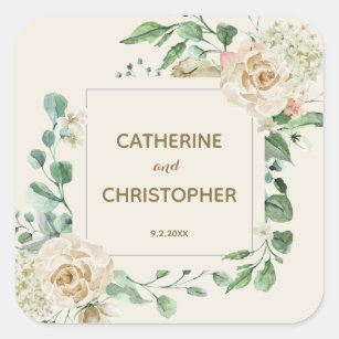 Classic Winter Floral Vow Renewal Wedding Square Sticker