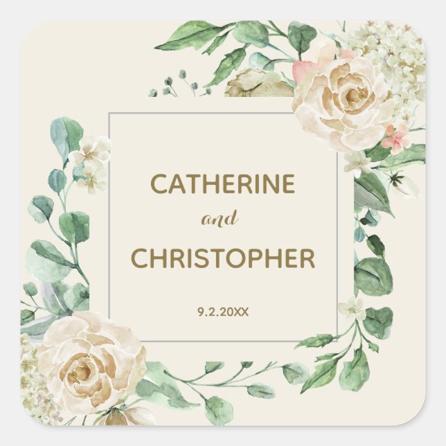 Classic Winter Floral Vow Renewal Wedding Square Sticker (Front)