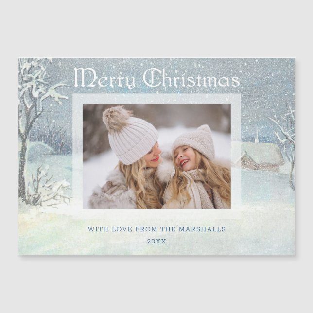 Classic Winter Merry Christmas Snow Photo (Front)