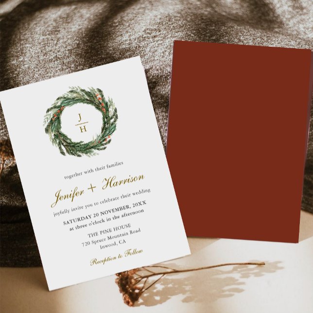 Classic Winter Pine Greenery Wedding Invitation (Creator Uploaded)