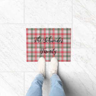 Classic Winter Plaid Tartan Red, Green, White Doormat