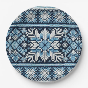 Classic winter snow fair isle/colorwork paper plate