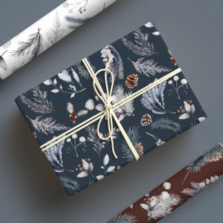 Classic Winter Watercolor Botanicals Wrapping Paper Sheet
