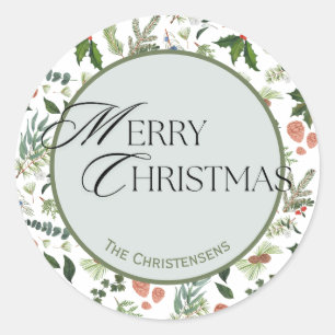 Classic Winter Woodland Watercolor Forest Holiday Classic Round Sticker