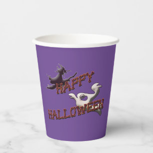 Classic Witch and Ghost Spooky Happy Halloween Paper Cups