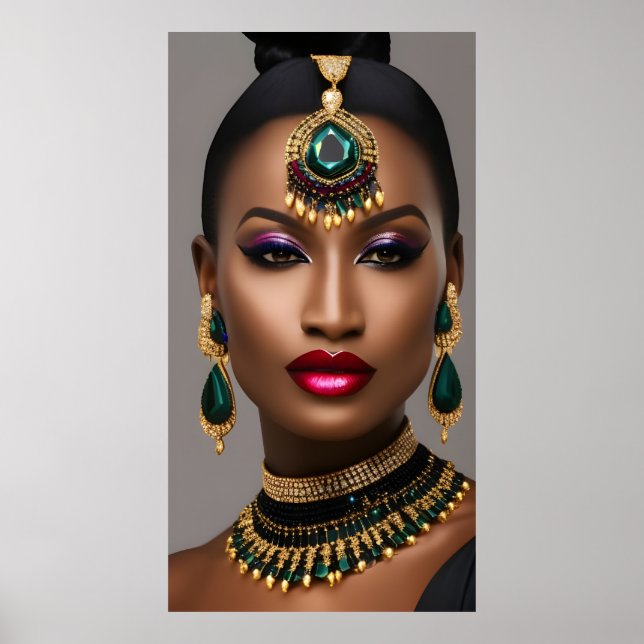 Classic women Fashion African gold emerald green Poster (Front)