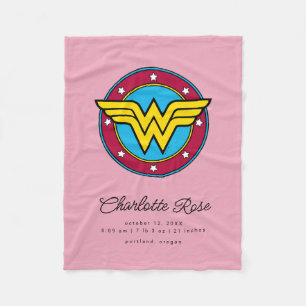 Classic Wonder Woman New Baby Birth Stats Fleece Blanket