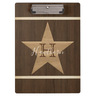 Classic Wood Star Dark Brown and Tan Clipboard