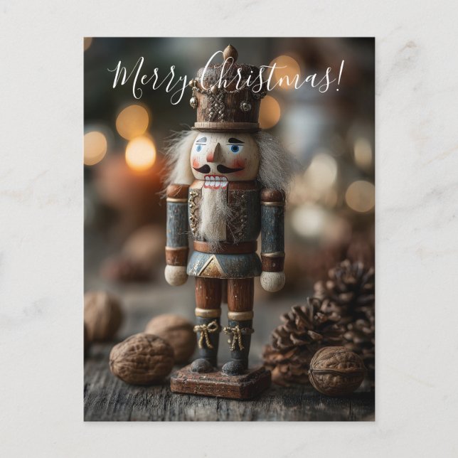 Classic Wooden Nutcracker Christmas Figurine Holiday Postcard (Front)