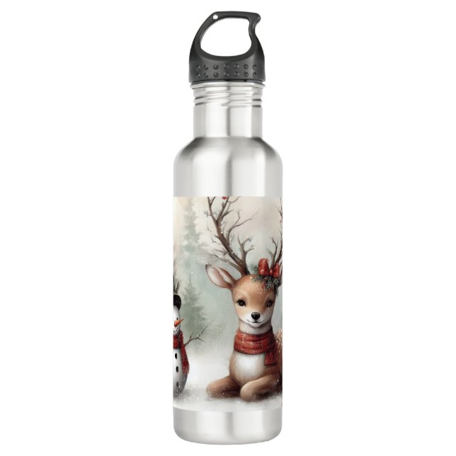 Classic woodland Christmas deer/snowman 710 Ml Water Bottle (Front)
