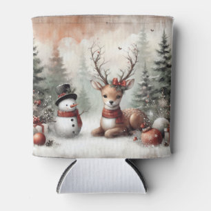 Classic woodland Christmas deer/snowman Can Cooler