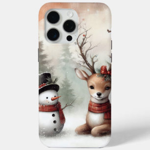 Classic woodland Christmas deer/snowman iPhone 15 Pro Max Case