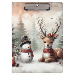 Classic woodland Christmas deer/snowman Clipboard