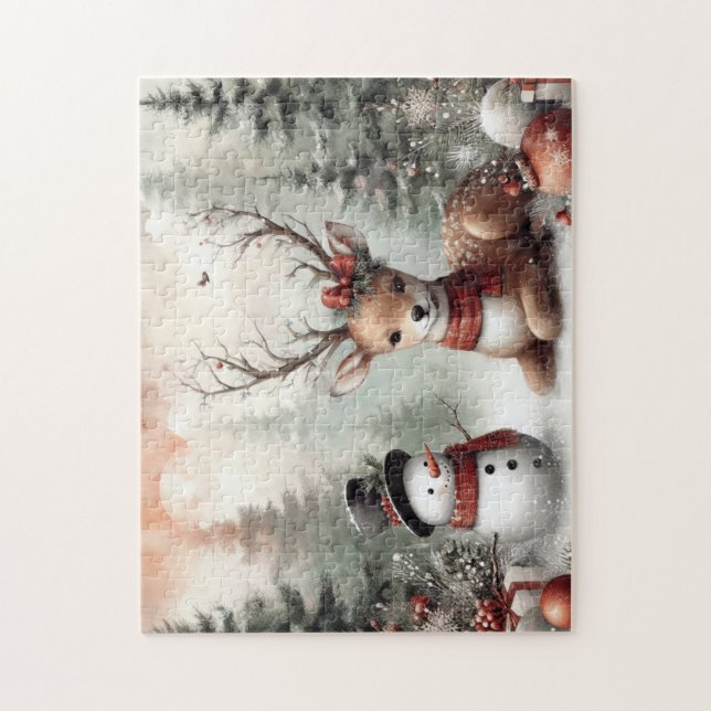 Classic woodland Christmas deer/snowman Jigsaw Puzzle (Vertical)