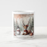 Classic woodland Christmas deer/snowman Large Coffee Mug<br><div class="desc">vintage styled</div>