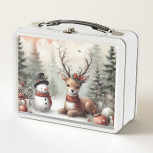 Classic woodland Christmas deer/snowman Metal Lunch Box