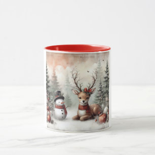 Classic woodland Christmas deer/snowman Mug