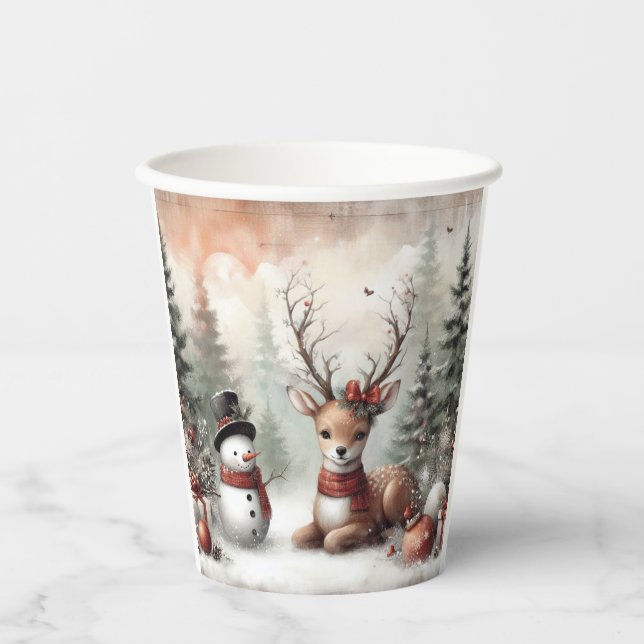 Classic woodland Christmas deer/snowman Paper Cups (Front)