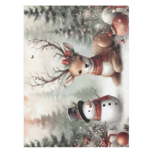 Classic woodland Christmas deer/snowman Tablecloth