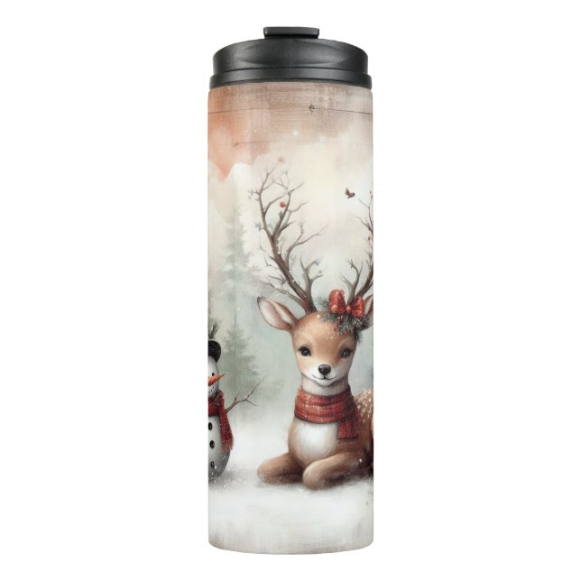 Classic woodland Christmas deer/snowman Thermal Tumbler (Front)