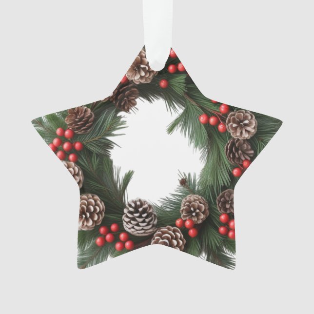 Classic Woodland Wreath Acrylic Star Ornament  (Front)
