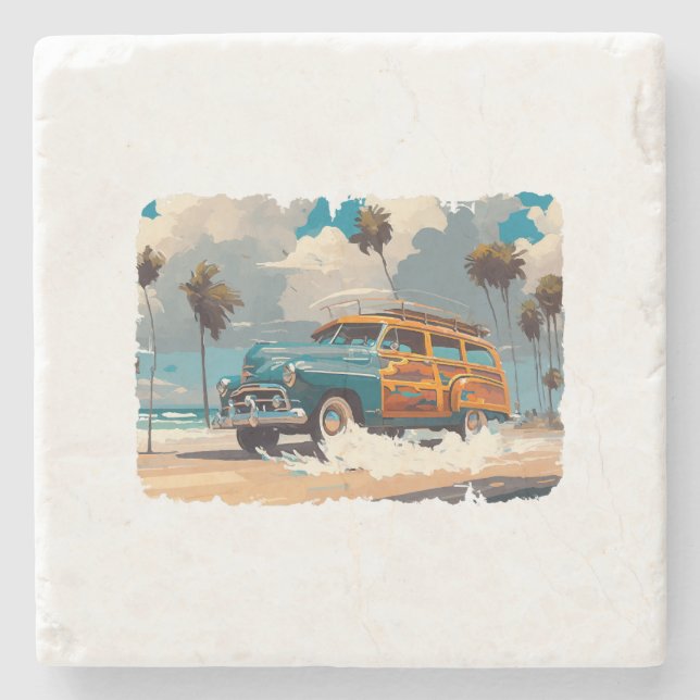 Classic Woody Wagon Stone Coaster (Front)