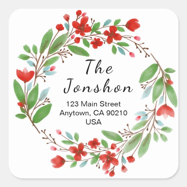 Classic Wreath Custom Script Holiday Return Label  (Front)