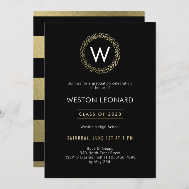 Classic Wreath EDITABLE COLOR Graduation Party Invitation (Front/Back)