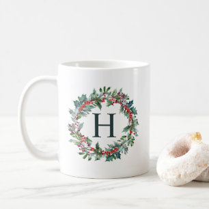 Classic Wreath Holiday Monogram Coffee Mug