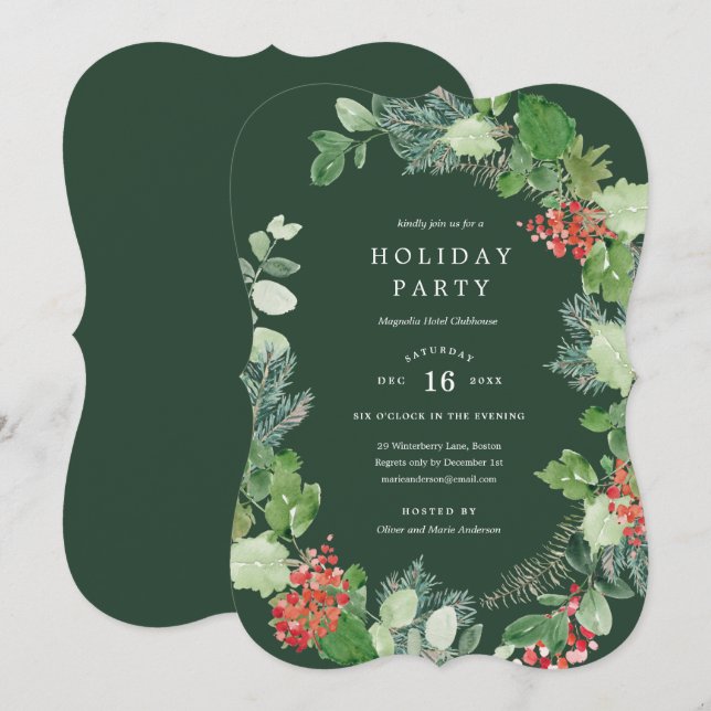 Classic Wreath Holiday Party Invitation (Front/Back)