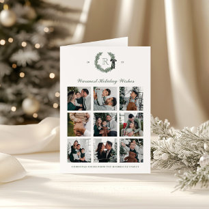 Classic Wreath Monogram Multi-Photo Folded Holiday Card