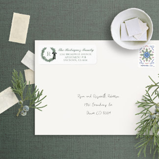 Classic Wreath Monogram with Bow Return Address