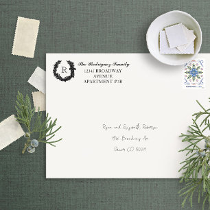 Classic Wreath Monogram with Bow Return Address Self-inking Stamp