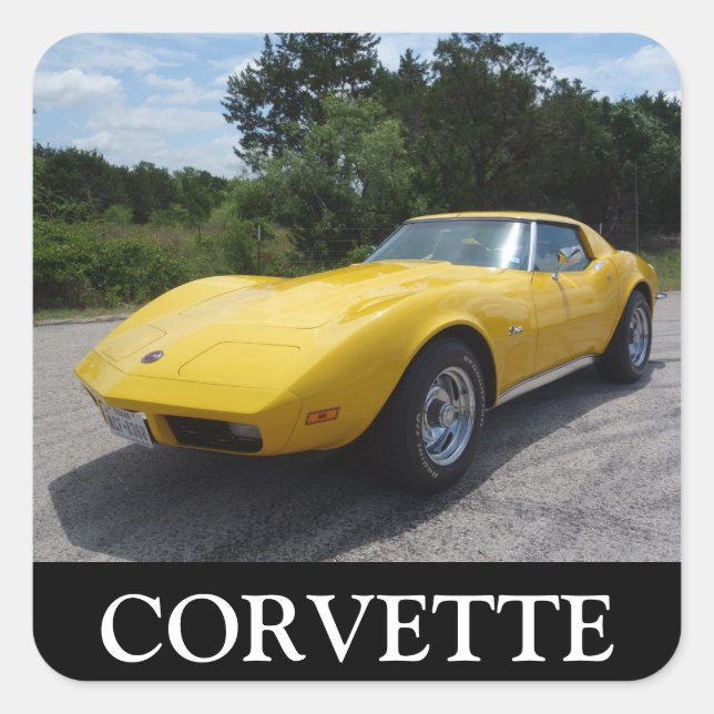 Classic Yellow 1973 Corvette Square Sticker (Front)