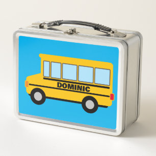 Classic yellow American school bus drawing kid's Metal Lunch Box