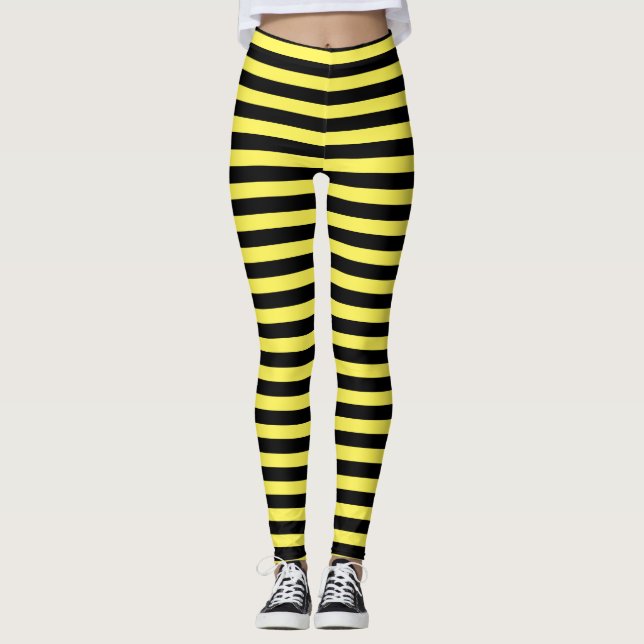 Classic Yellow and Black Striped  Leggings (Front)