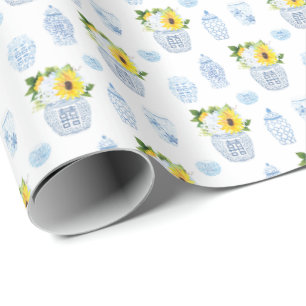 Classic Yellow And Blue Sunflower Ginger Jar Wrapping Paper