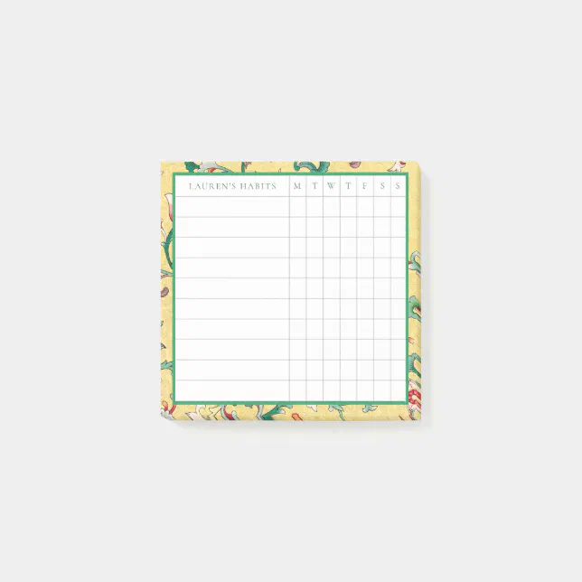 Classic Yellow and Green Chinoiserie Habit Tracker Post-it Notes | Zazzle