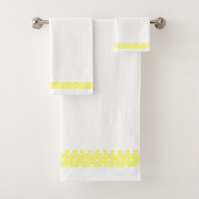 Classic Yellow Band + White Dots Bath Towel Set (Insitu)