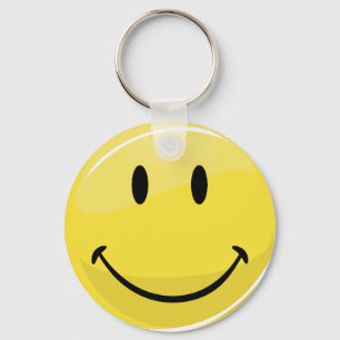 Classic Yellow Big Happy Face Button Keychain