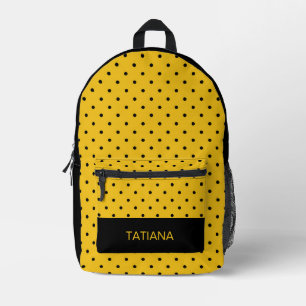 Classic Yellow & Black Polka Dot Pattern Printed Backpack