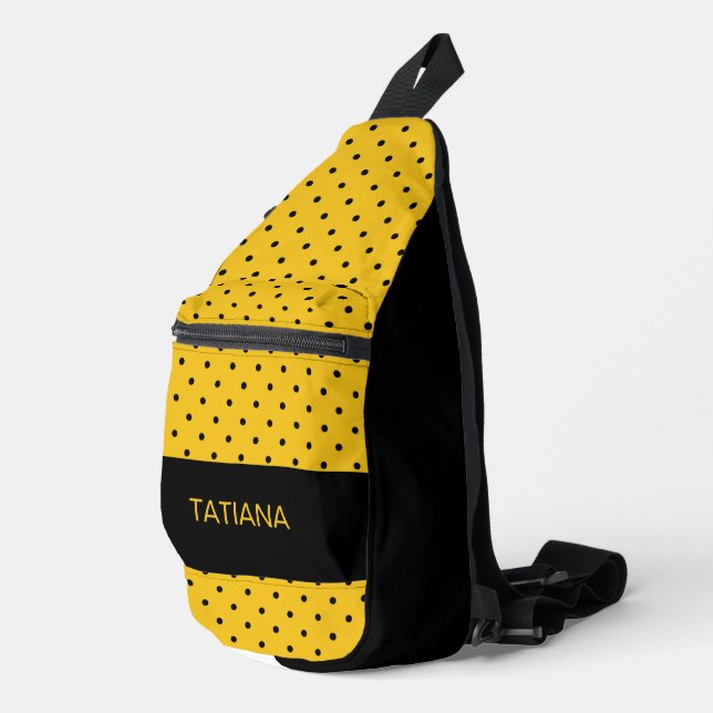 Classic Yellow & Black Polka Dot Pattern Sling Bag (Right Corner)