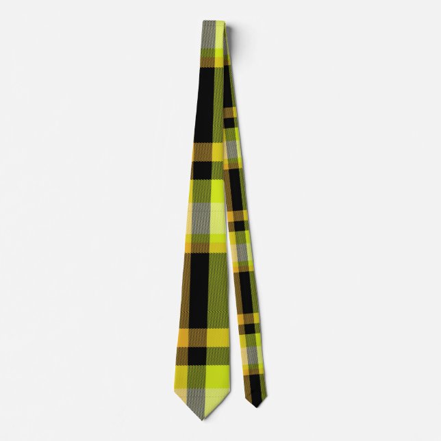 Classic Yellow Black Tartan Plaid Pattern Design Tie (Front)