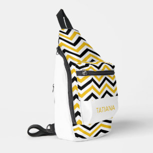 Classic Yellow Black White Chevron Pattern Design Sling Bag