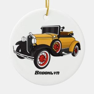 Classic yellow car 1931 ceramic tree decoration