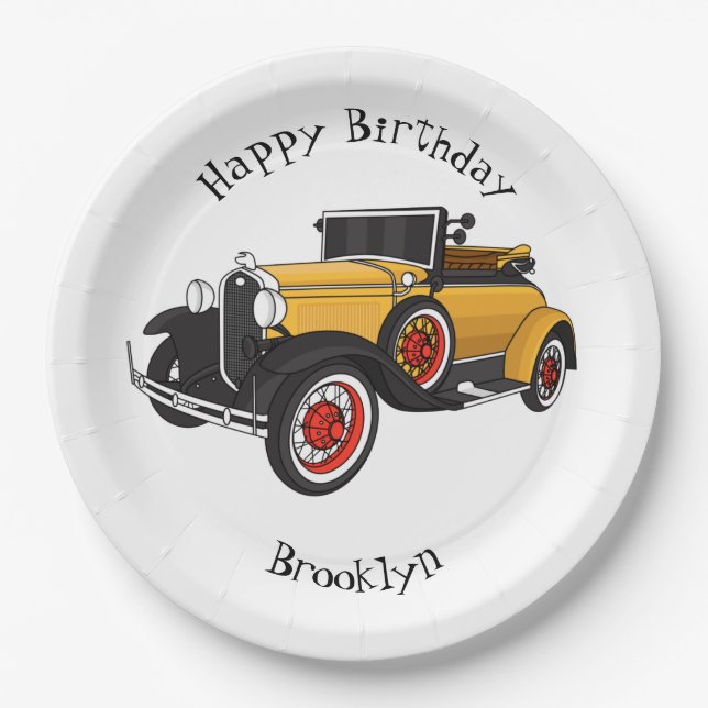 Classic yellow car 1931 paper plate (Front)