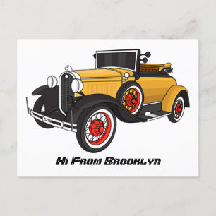 Classic yellow car 1931 postcard